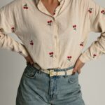 Koszula płócienna z wisienkami Cherry beżowa