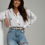 Koszula płócienna z wisienkami Cherry biała