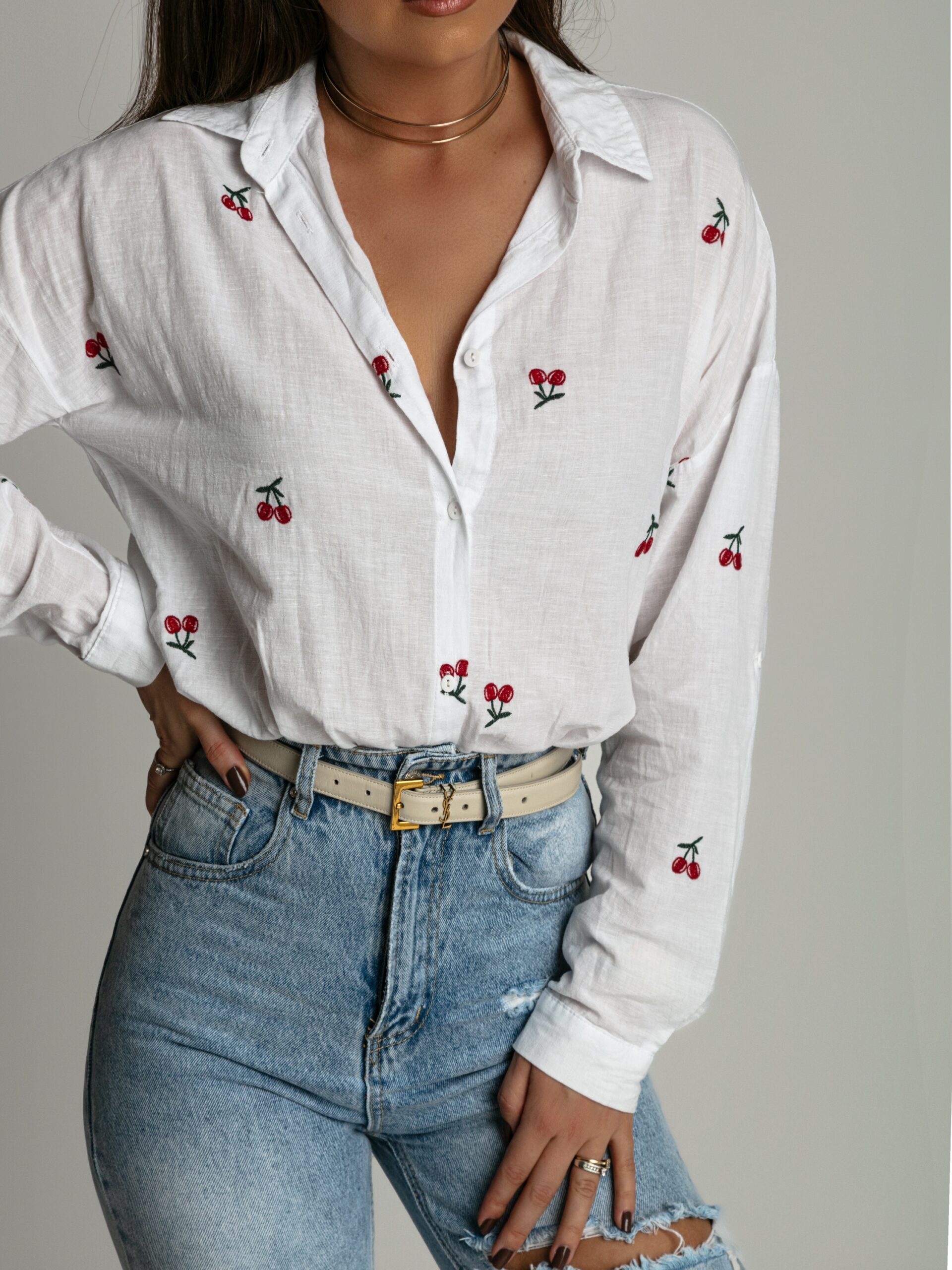 Koszula płócienna z wisienkami Cherry biała Koszula płócienna z wisienkami Cherry biała