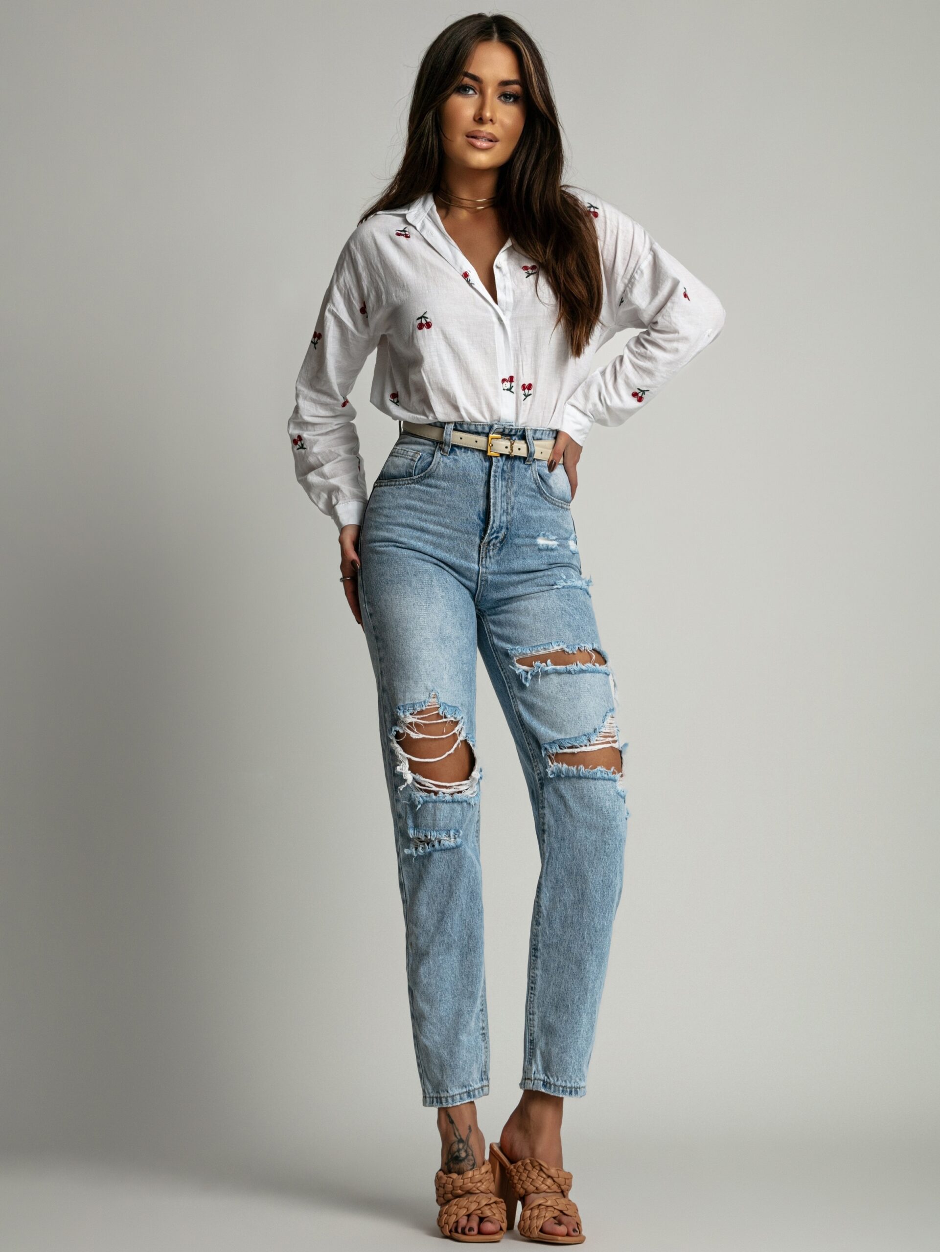 Koszula płócienna z wisienkami Cherry biała Koszula płócienna z wisienkami Cherry biała