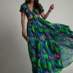 Komplet bluzka + spódnica NB DuoFluo II niebiesko-zielony