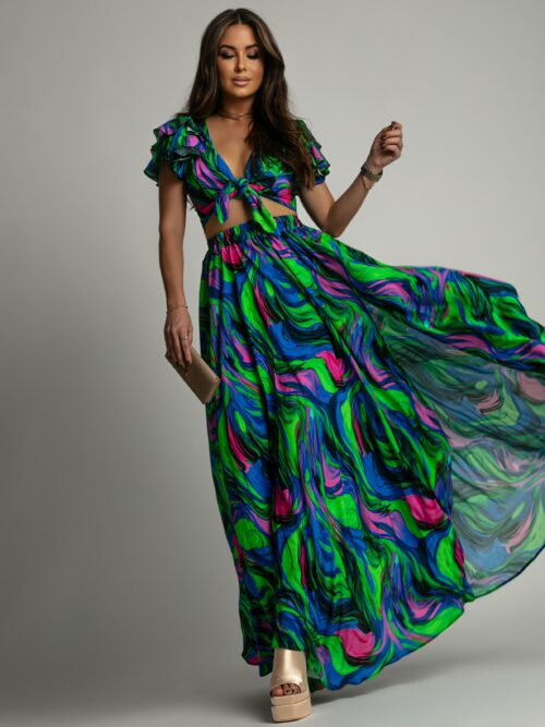 Komplet bluzka + spódnica NB DuoFluo II niebiesko-zielony