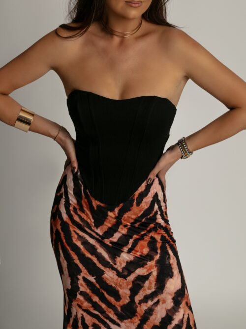 Spódnica maxi lycra NB Zezue tygrys brąz