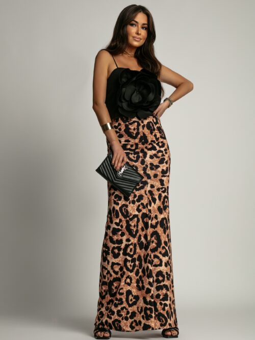 Spódnica maxi lycra NB Zezue panterka brąz