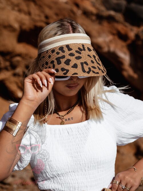 Daszek w panterkę Tajfun beżowo-czarny