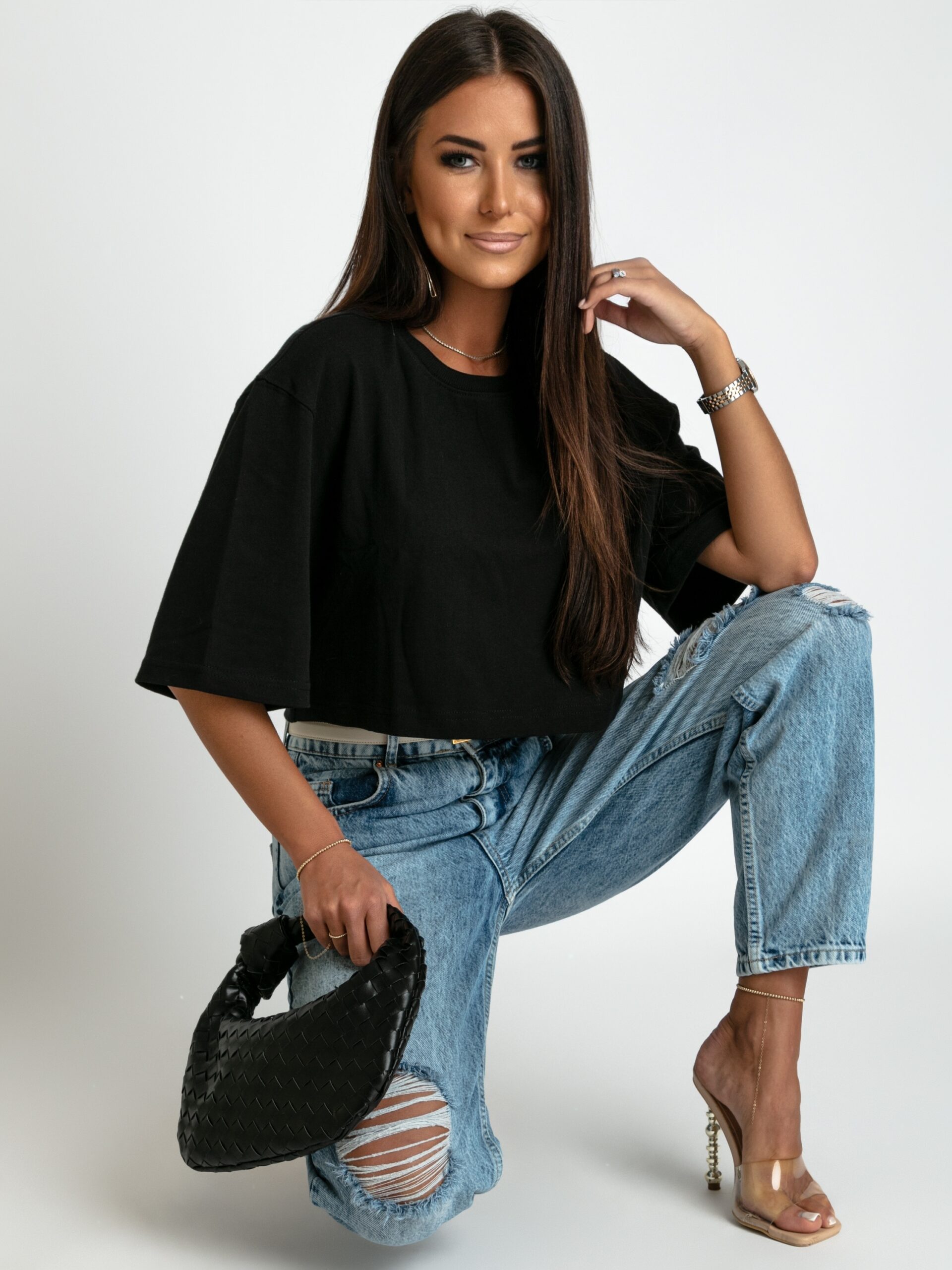 T-shirt oversize krótki Megoz czarny