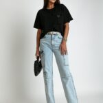 T-shirt oversize top z kieszonką YouRock czarny