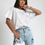 T-shirt oversize top z kieszonką YouRock biały