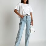 T-shirt oversize top z kieszonką YouRock biały