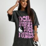 T-shirt oversize Yin Yang szary