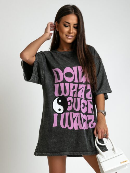 T-shirt oversize Yin Yang szary