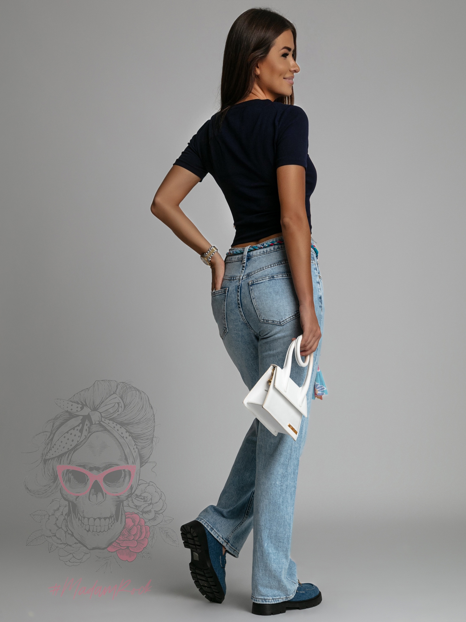 Top basic krótki t-shirt Diti atramentowy