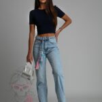 Top basic krótki t-shirt Diti atramentowy