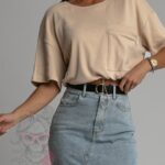 Crop top ze ściąganiem w pasie YoYo beżowy