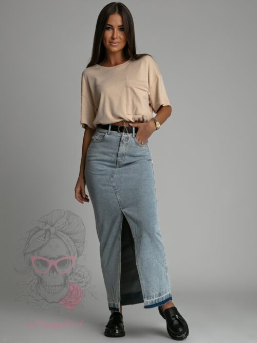 Crop top ze ściąganiem w pasie YoYo beżowy