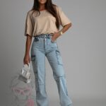 Crop top ze ściąganiem w pasie YoYo beżowy