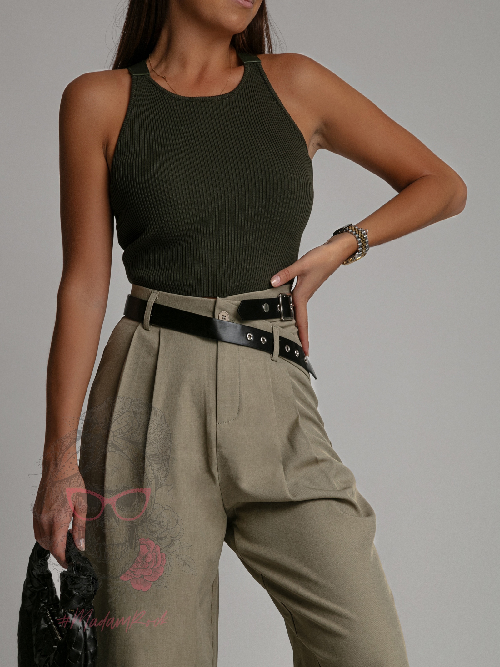 Spodnie eleganckie z paskiem Cante khaki