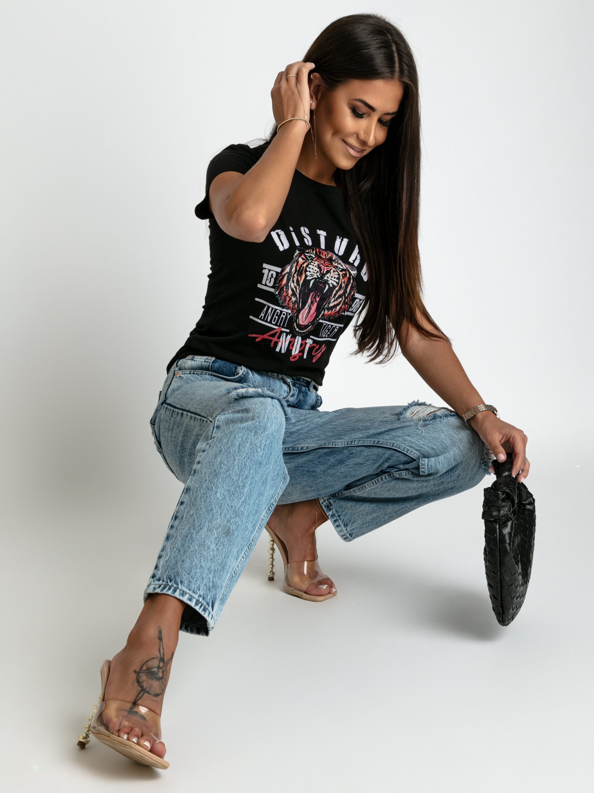 Spodnie mom fit Parli niebieskie