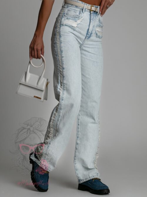 Spodnie jeansowe z przetarciami Gusty jasnoniebieskie