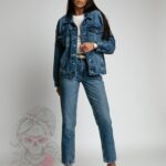 Spodnie boyfriend gładkie Opus granat