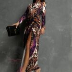 Sukienka elastyczna maxi Enfudo panterka lila