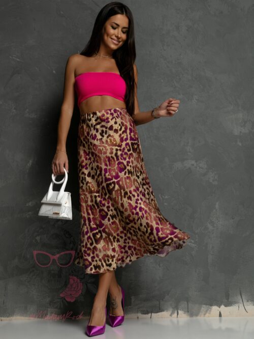 Spódnica satynowa Melodia w panterkę amarantowa