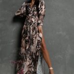 Sukienka maxi NB Frotis beżowo-brązowa