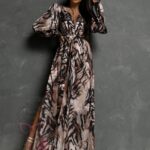 Sukienka maxi NB Frotis beżowo-brązowa