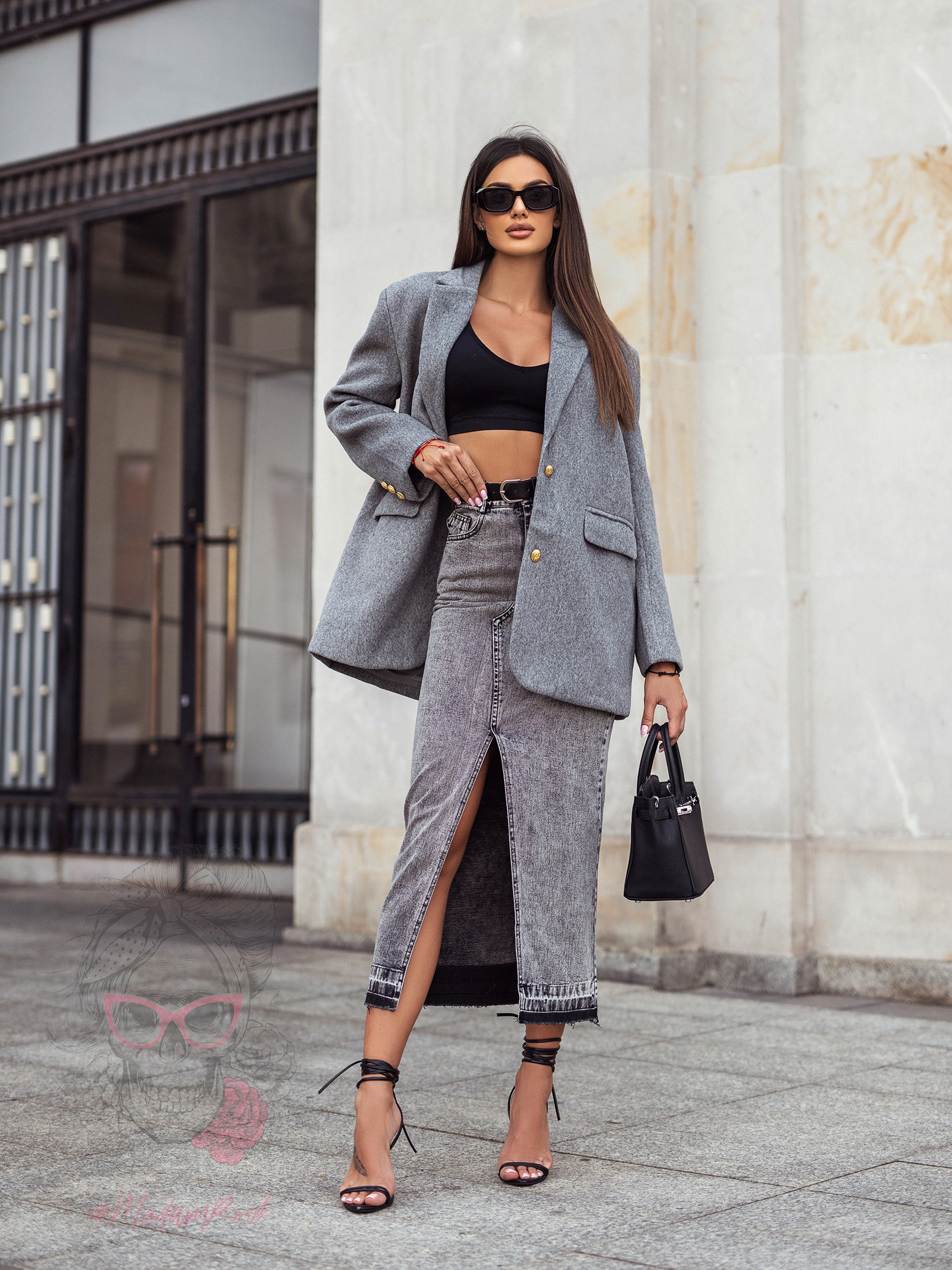 Marynarka flauszowa oversize STUDDY szara