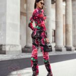 Komplet bluzka + spodnie NB AMARO panterka róże czerwone