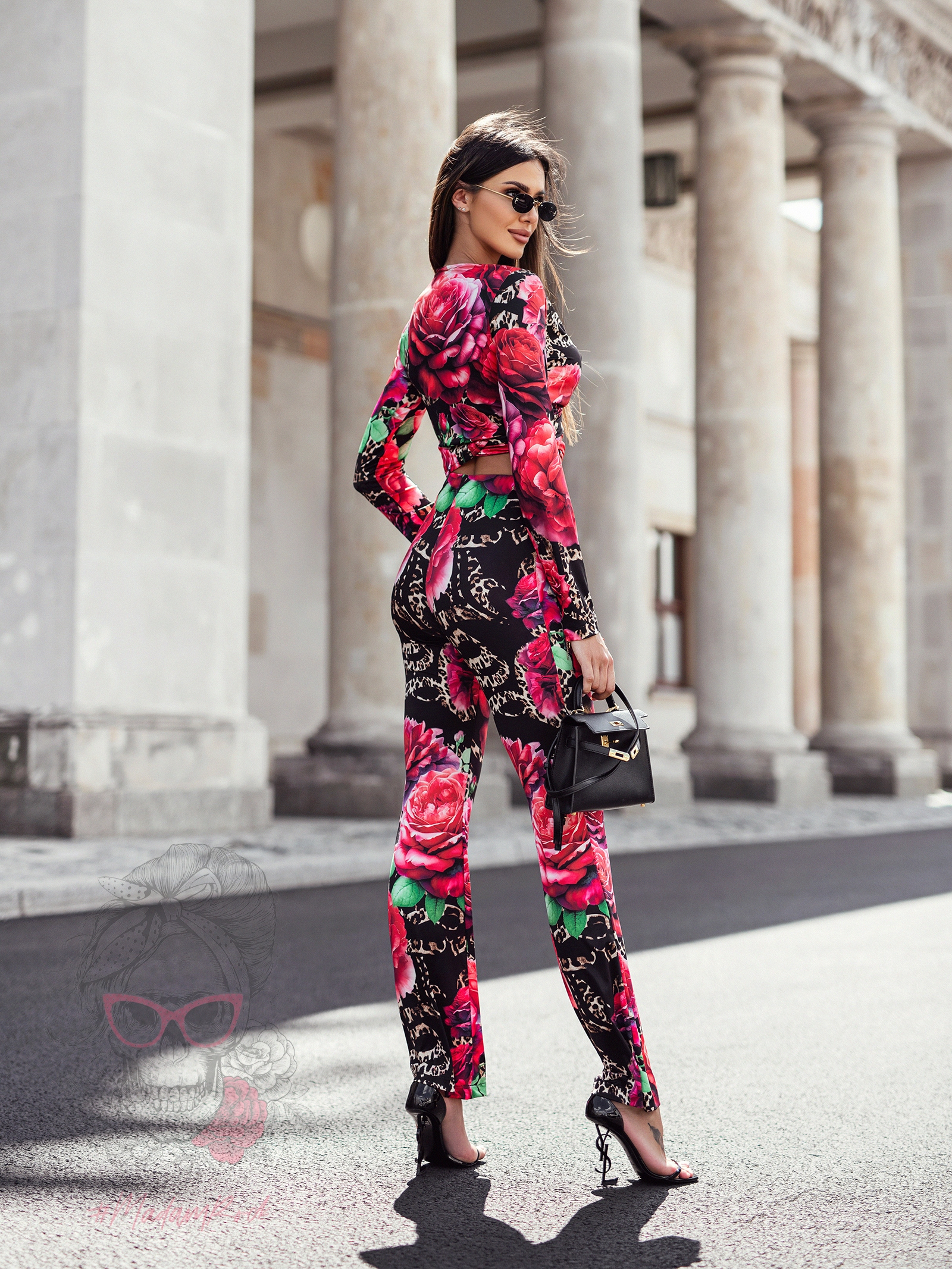 Komplet bluzka + spodnie NB AMARO panterka róże czerwone Komplet bluzka + spodnie NB AMARO panterka róże czerwone