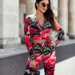 Komplet bluzka + spodnie NB AMARO panterka róże czerwone