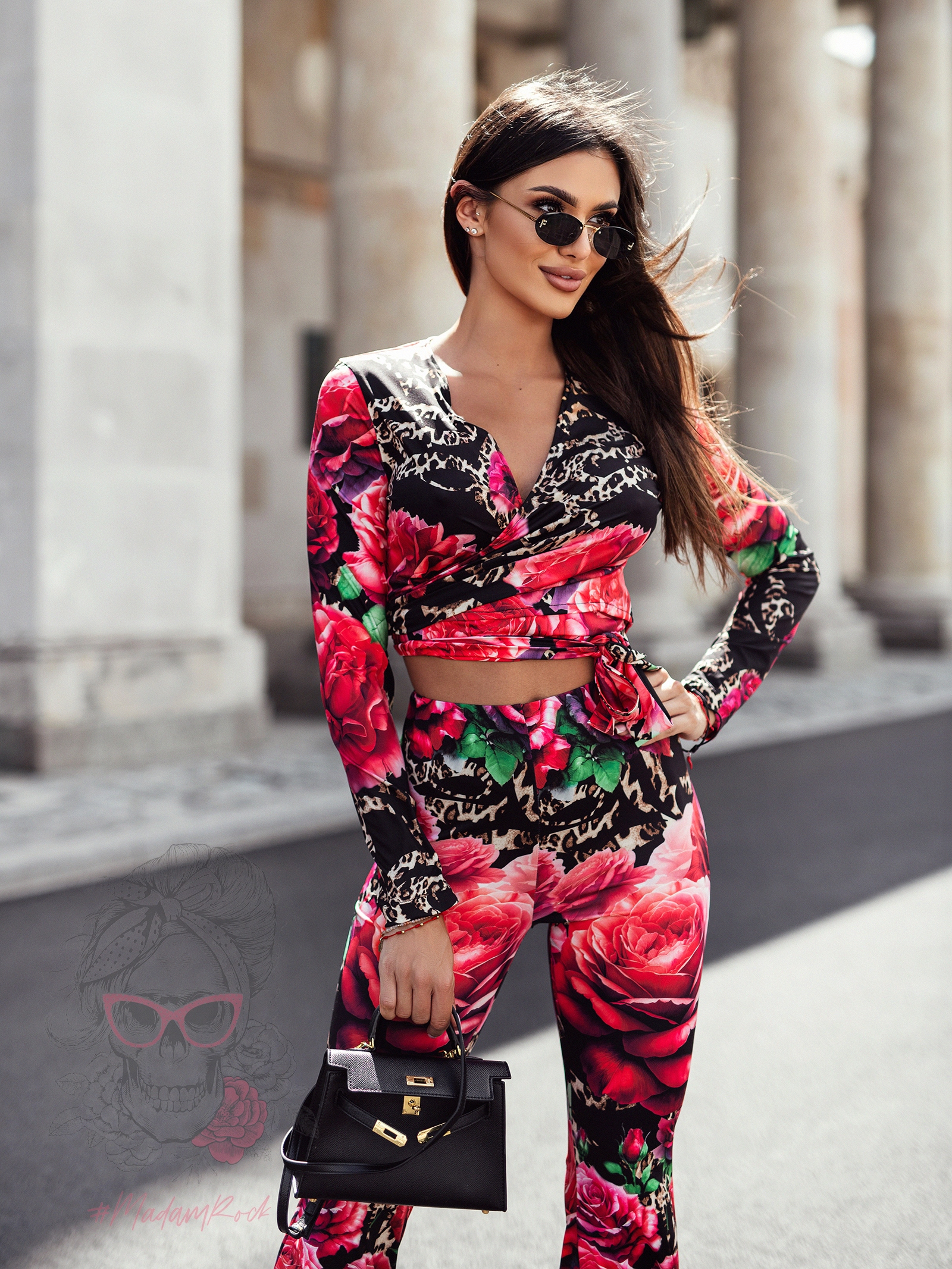 Komplet bluzka + spodnie NB AMARO panterka róże czerwone Komplet bluzka + spodnie NB AMARO panterka róże czerwone