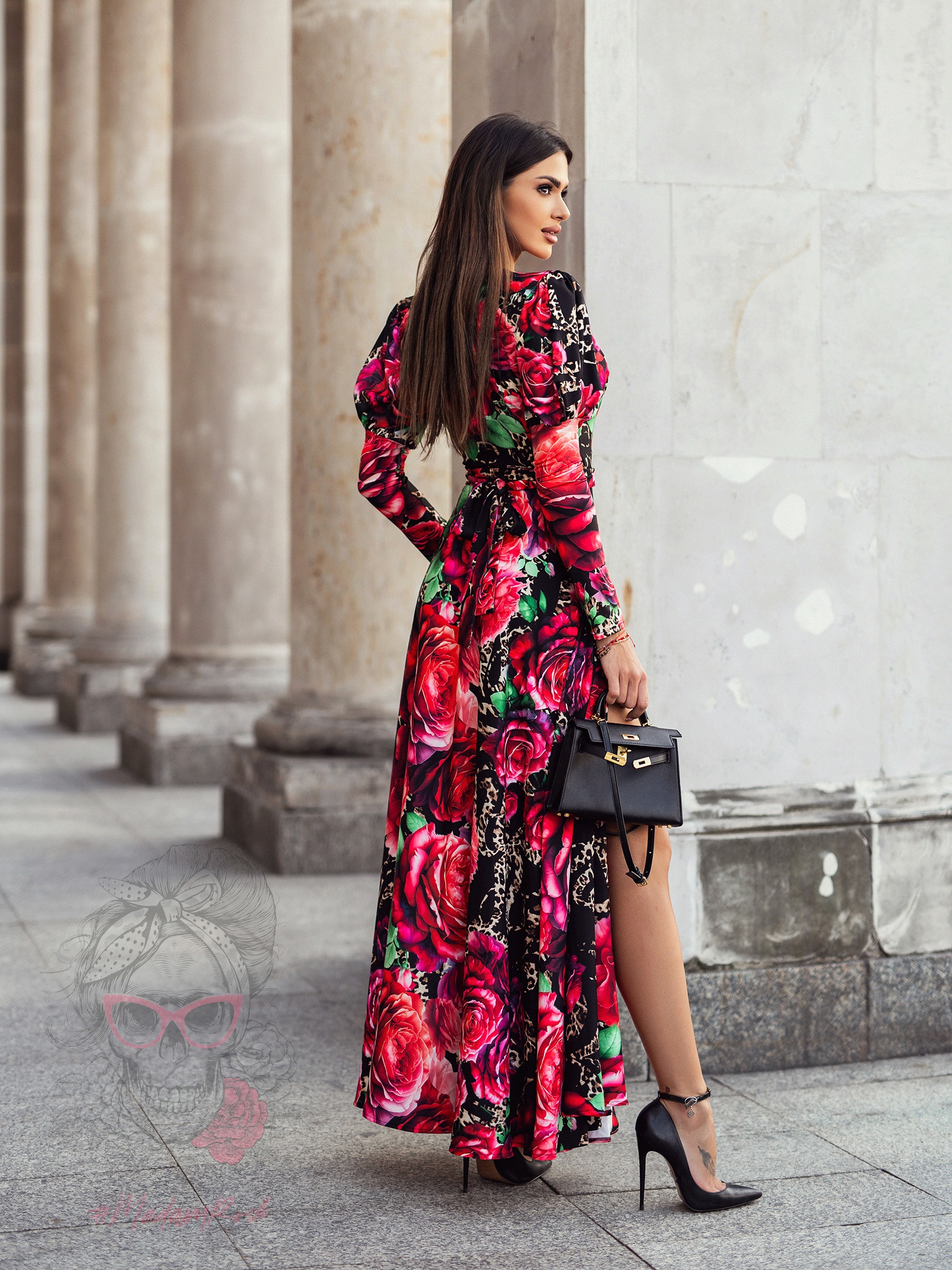 Sukienka maxi NB AMARO panterka róże czerwone