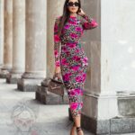 Sukienka marszczona MILLI panterka róże fuksja