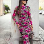 Sukienka marszczona MILLI panterka róże fuksja