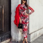 Sukienka marszczona MILLI panterka czerwone róże