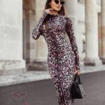 Sukienka midi z lycry NB NEMIS panterka brązowa