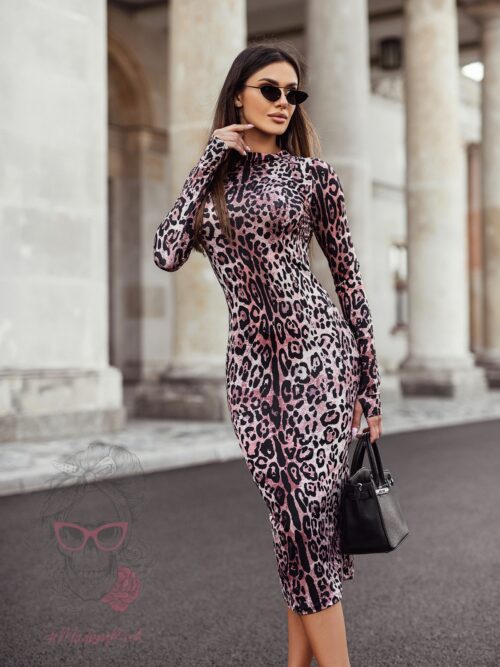 Sukienka midi z lycry NB NEMIS panterka brązowa