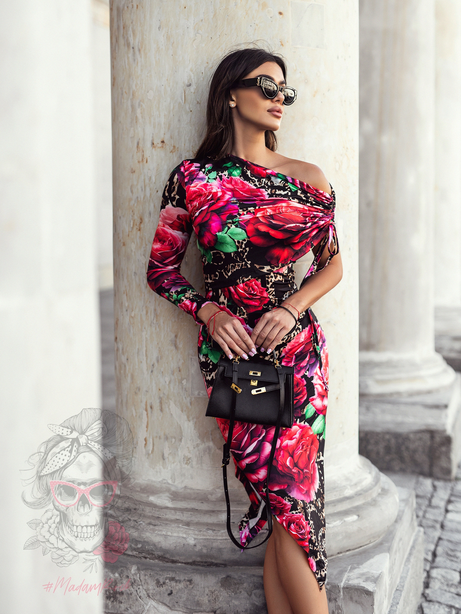 Sukienka z lycry NB LALORCA panterka róże czarna