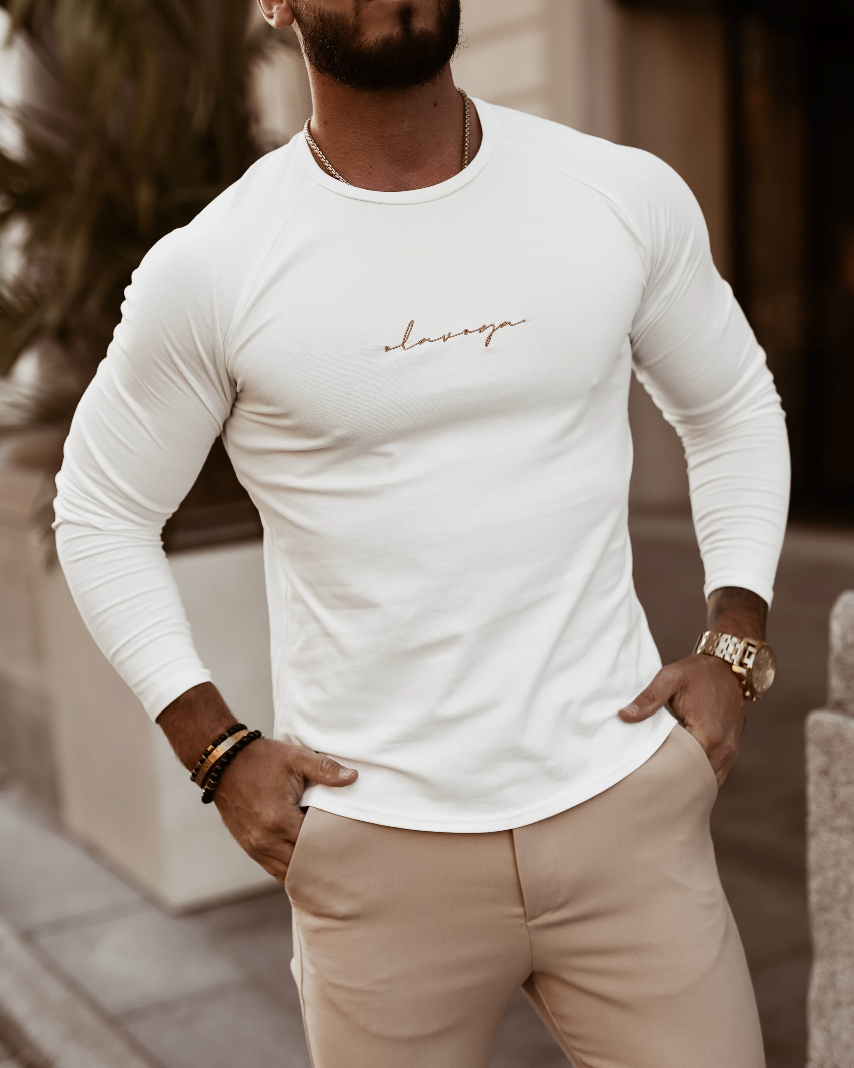 Bluzka męska longsleeve MINIMALIST MAN OLAVOGA ecru