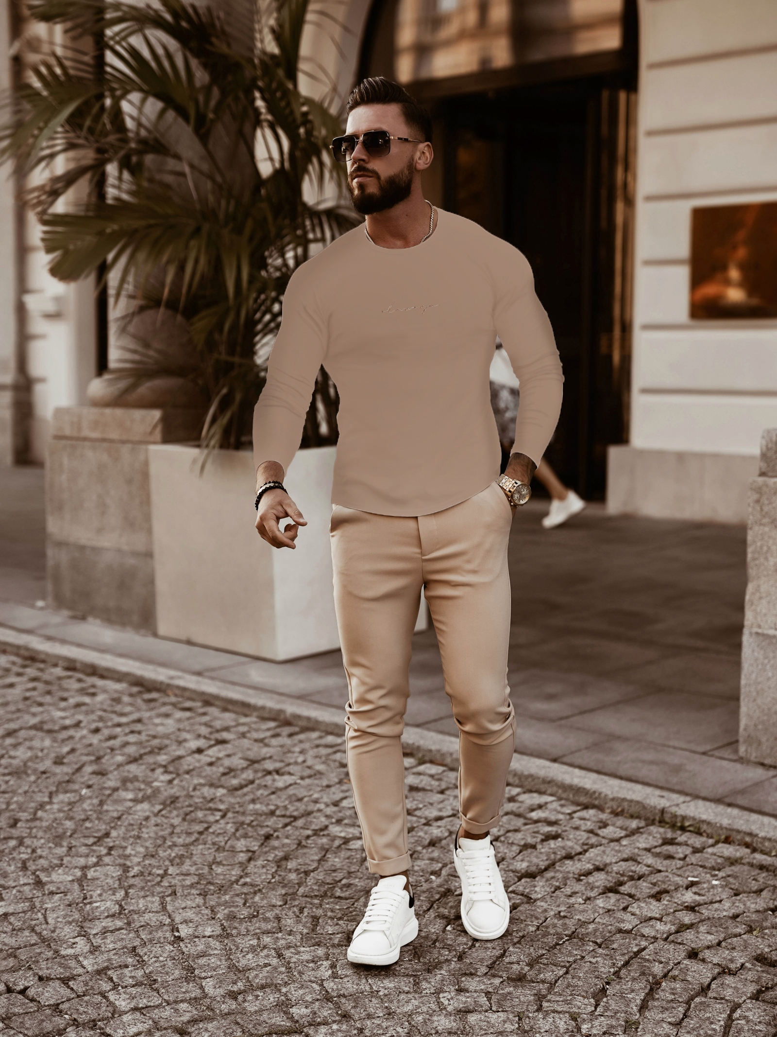 Bluzka męska longsleeve MINIMALIST MAN OLAVOGA beżowa