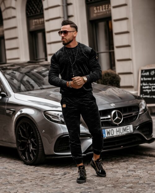 Komplet męski welurowy ERIK OLAVOGA czarny