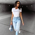 T-shirt klasyczny damski SPLIT OLAVOGA biały