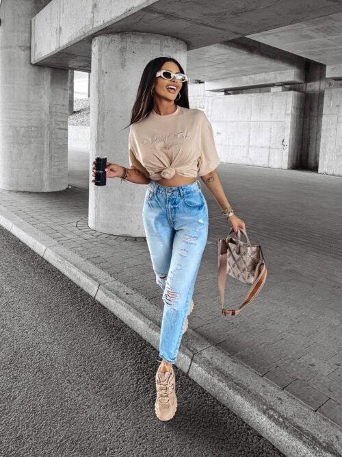 T-shirt na krótki rękaw SWIFT OLAVOGA beżowy