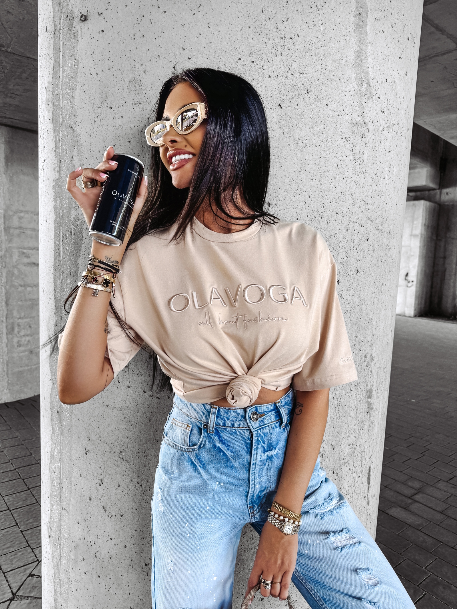 T-shirt na krótki rękaw SWIFT OLAVOGA beżowy