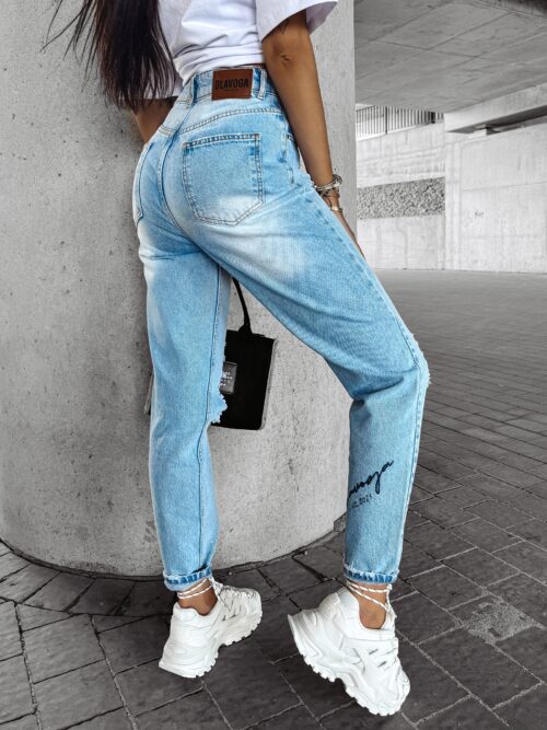 Spodnie przecierane mom jeans MESS OLAVOGA jasnoniebieskie
