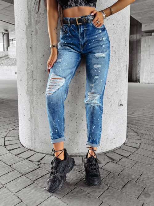 Spodnie przecierane mom jeans MESS OLAVOGA niebieskie