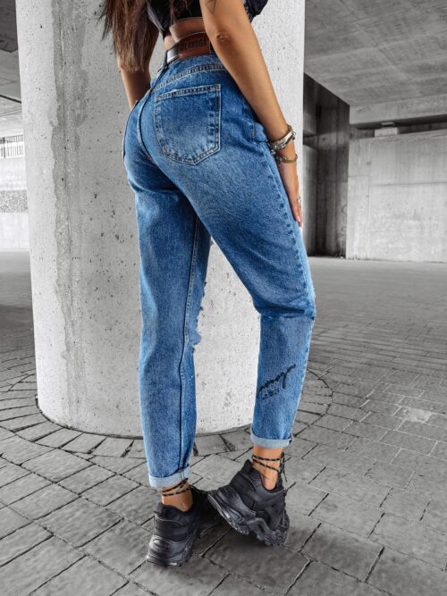 Spodnie przecierane mom jeans MESS OLAVOGA niebieskie