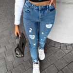 Spodnie jeansowe skinny przecierane DAZY OLAVOGA niebieskie